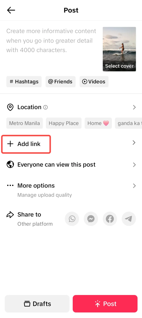 step 2 for add product pink ro short video by creator 