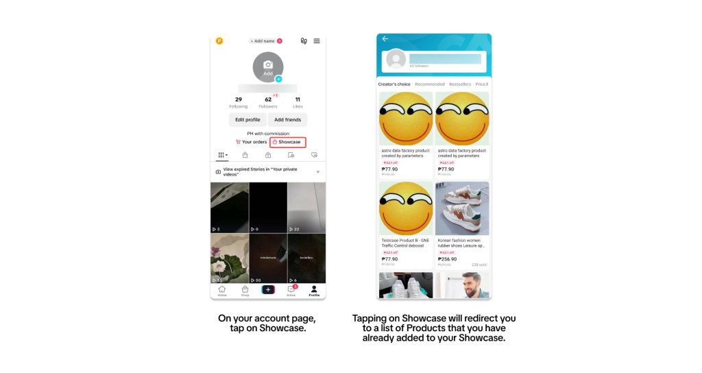 how accessing your showcase via account page 