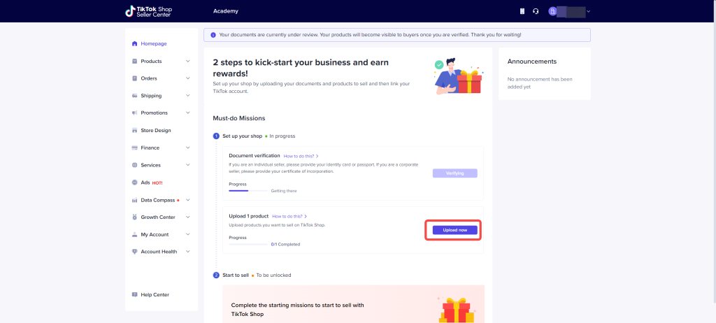 tiktok seller canter upload product botton place 