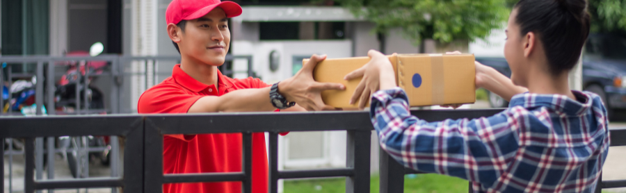 courier service staff handle parcel to customer