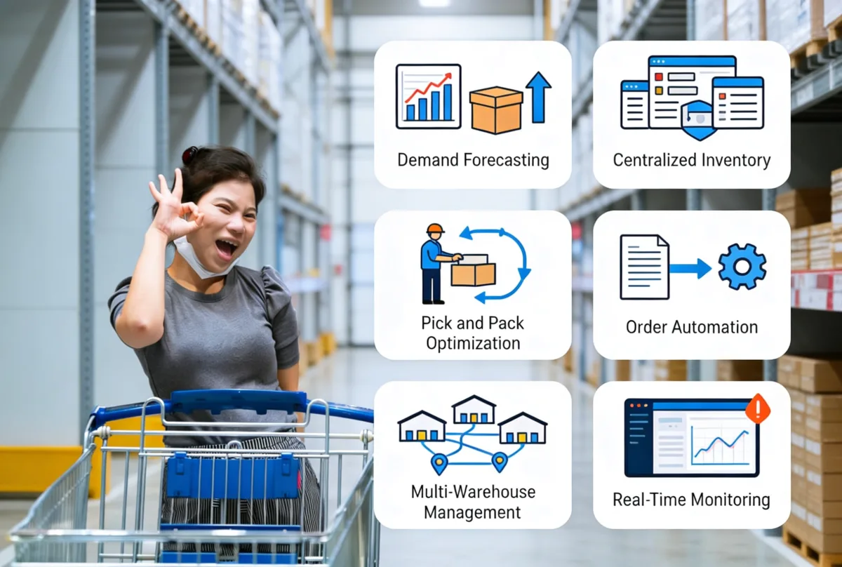 Warehouse manager confidently preparing for mega sales with inventory planning and fulfillment strategies.